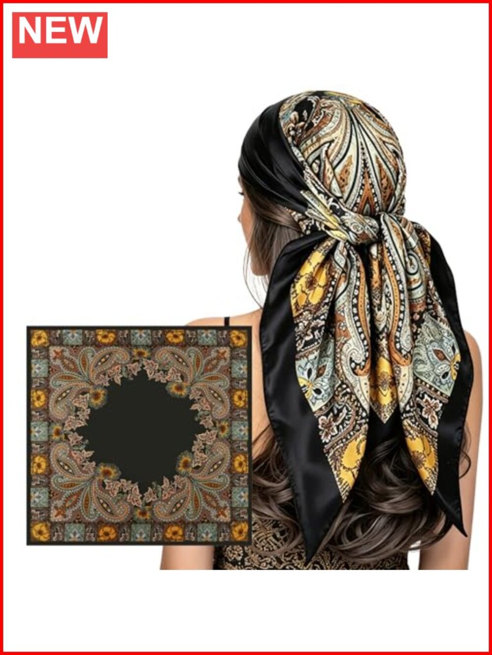35" Satin Square Bandana Women Large Silky Head Scarf Paisley